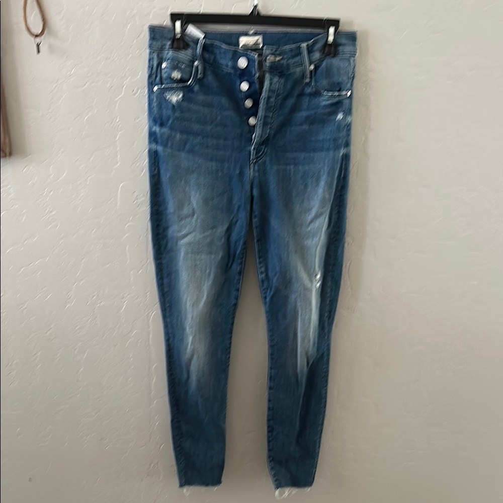 Mother - The Stunner Ankle Fray Blue Jeans